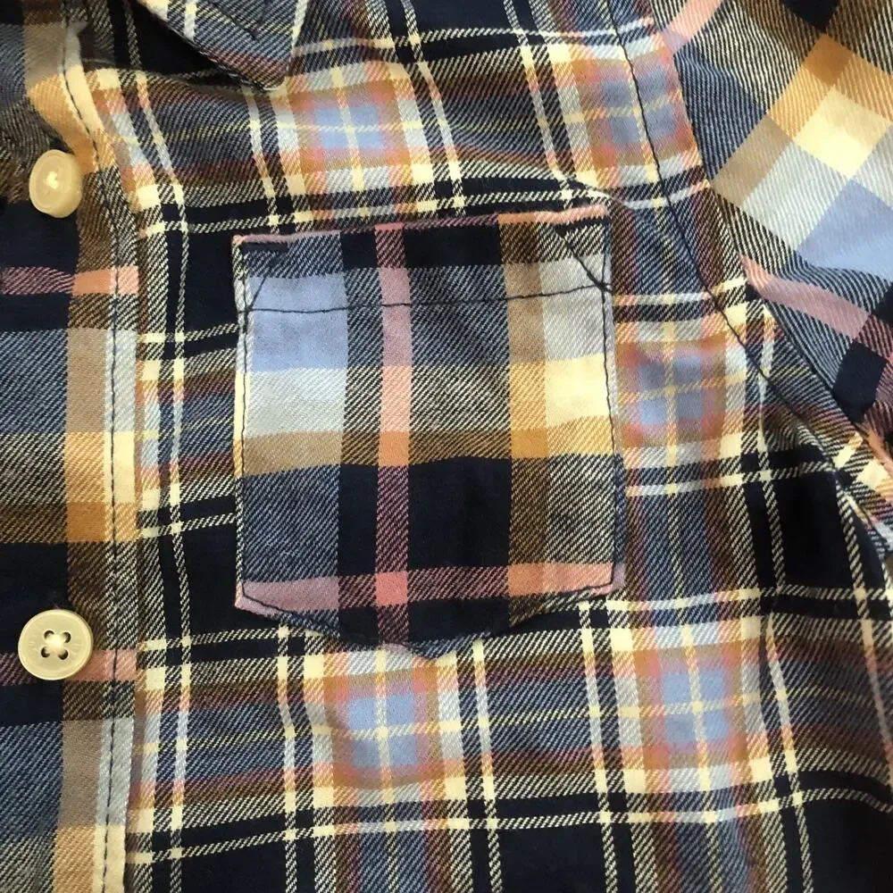 NWOT OshKosh Bgosh Baby Boys Blue Plaid Long Sleeve Button Down Bodysuit 18M